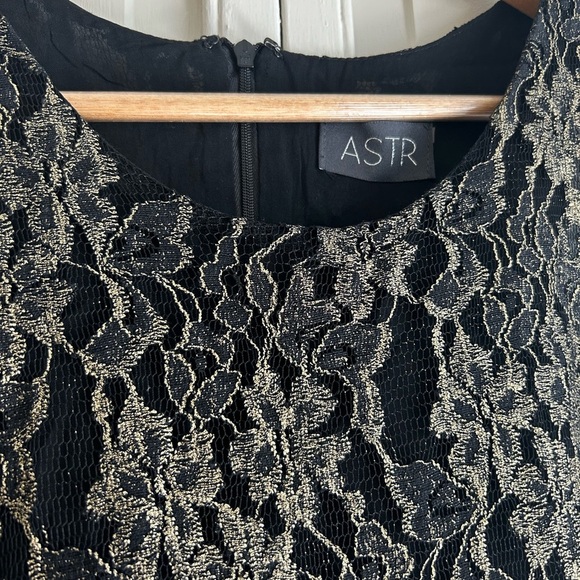 ASTR Scoop Neck Black and Gold Lace Mini Dress - Size M - Picture 3 of 9
